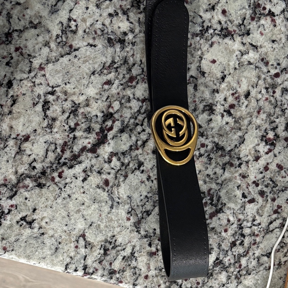 Gucci Black Belt with Gold Emblem